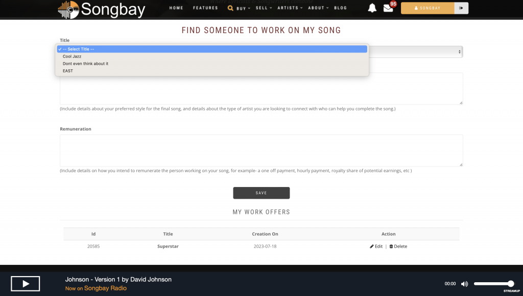 Collaboration at Songbay Submitting your requirements